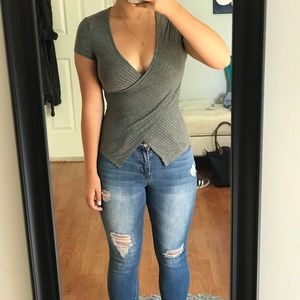 Adorable Vneck Wrap Short Sleeve Shirt